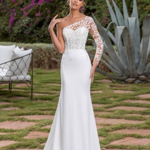 Robe de mariée Sirène dentelle manche asymétrique - Marie Et Vous