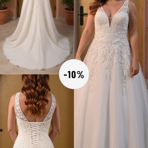 Déstockage robes de mariée discount réduction luxembourg outlet cruvy grande taille tulle laçage dos perles - Marie Et Vous