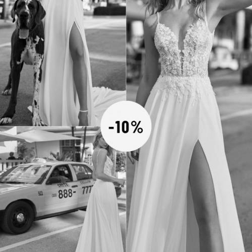 Déstockage robes de mariée discount réduction luna novias candie col v fente bohème - Marie Et Vous