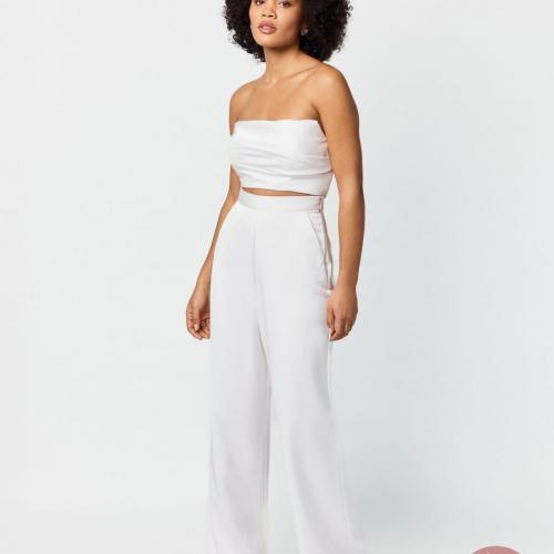 Robe de mariée style Civil atypique combinaison pantalon combi bandeau satin chic - Marie Et Vous